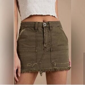 NWT Free People Distressed Denim Cargo Skirt Moss Size 25